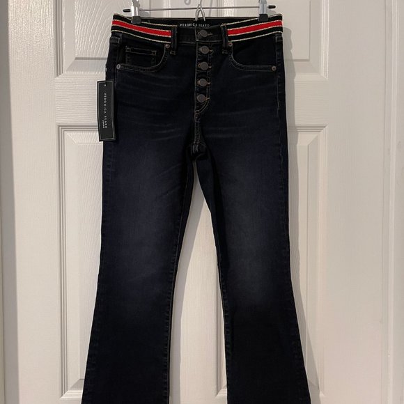 Veronica Beard Carolyn 10” Tux Waist Button Fly Baby Boot Jeans Sz 27 NWT $278